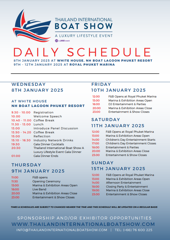 Daily Schedule Thailand International Boat Show